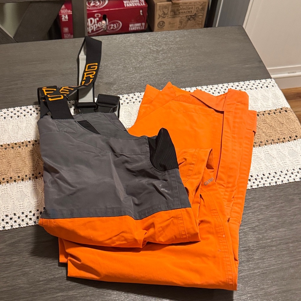 Grundens Orange and Gray Bib Pants